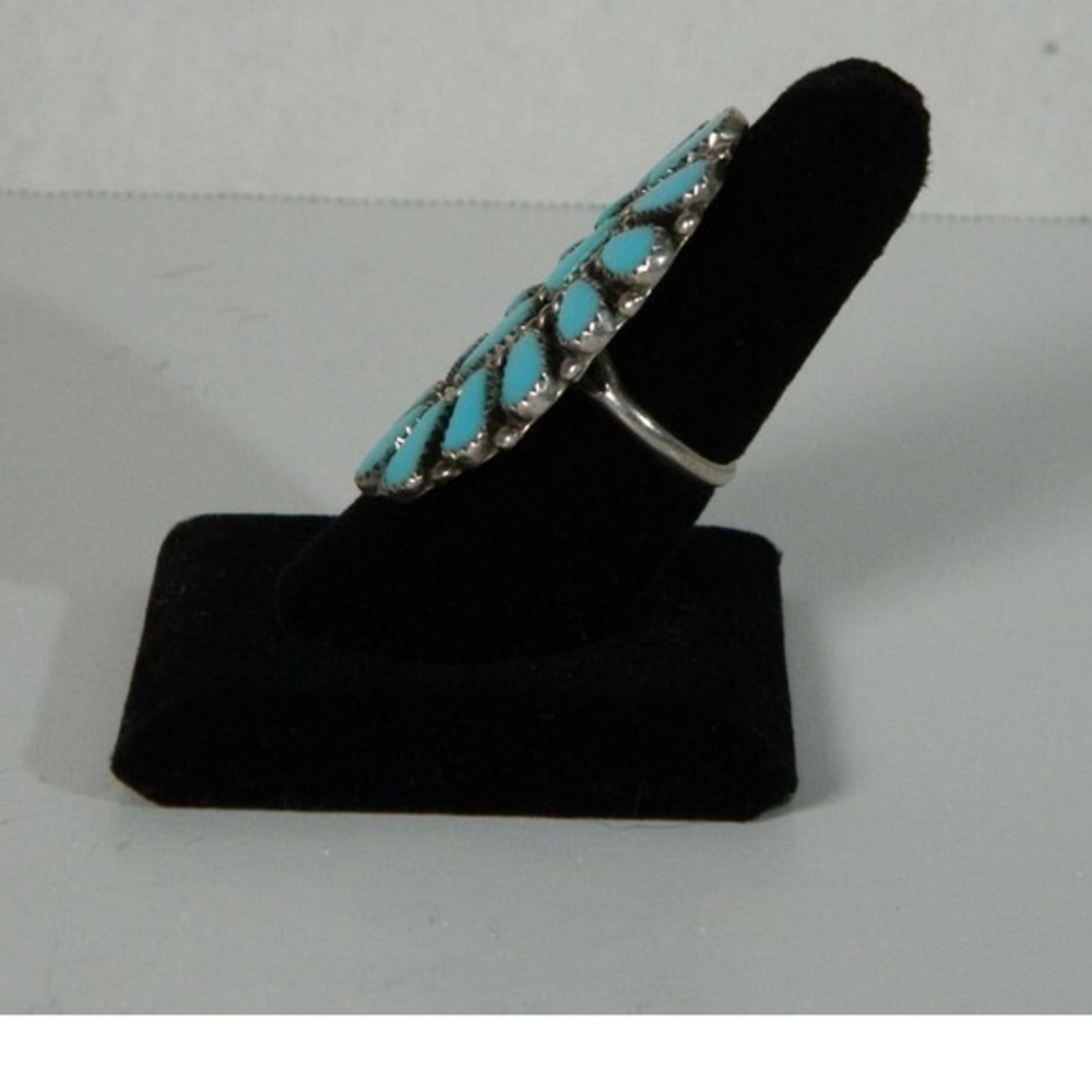 Zuni Turquoise and Sterling Silver Cluster Ring Size 9.5 Unsigned - Picture 7 of 10